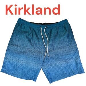 Kirkland Signature Shorts Men's Medium Blue Ombre Drawstring Swim Shorts